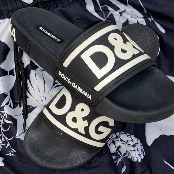 Dolce&Gabbana Black White Logo Pool Slides EU Size 40 (Mens US 9) Unisex - Picture 12 of 17